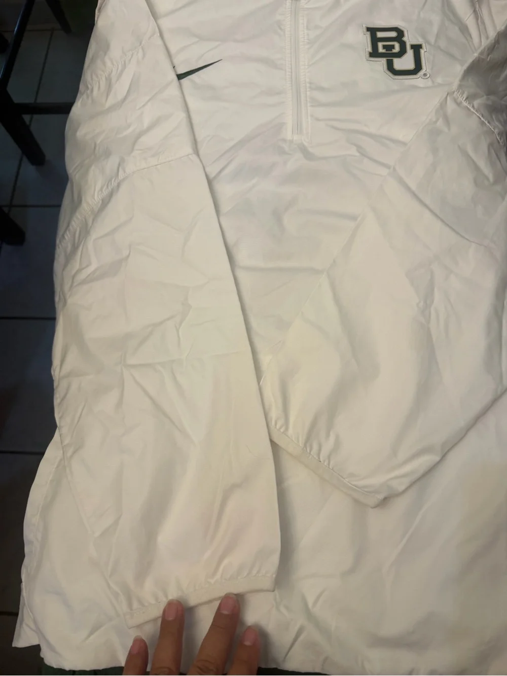 Nike White Baylor University Pullover Throw with Green Logo